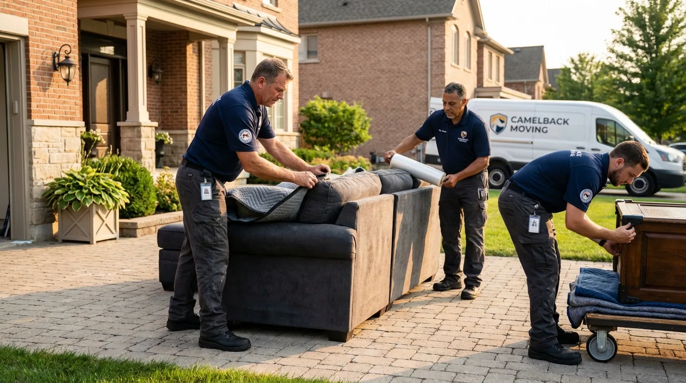 Large estate moving crew wrapping furniture in South Pasadena, CA